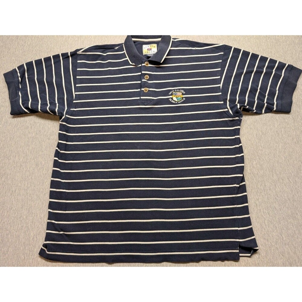 Cutter & Buck Blue And White Stripes 100th US Open Pebble Beach Used Size Large